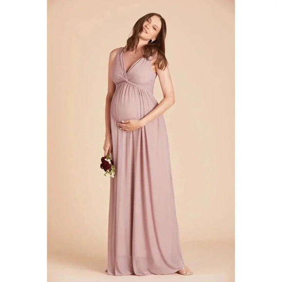 NWT Birdy Grey Lianna Maxi Dress Twisted V-Neck Empire Waist Mesh Mauve Size XS - Picture 7 of 12